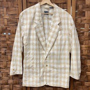 Vintage Lizwear Men's Beige Checkered Jacket